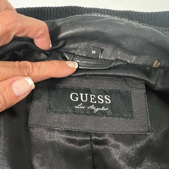 Vintage Y2K Guess Leather Bomber Jacket size Small Black Butter Soft Leather - Picture 9 of 13